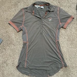 Goode Rider equestrian shirt size small Grey w/ pink trim